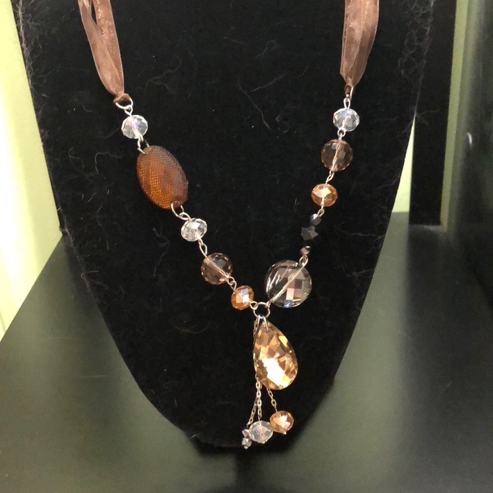 Amber Jeweled Ribbon Necklace